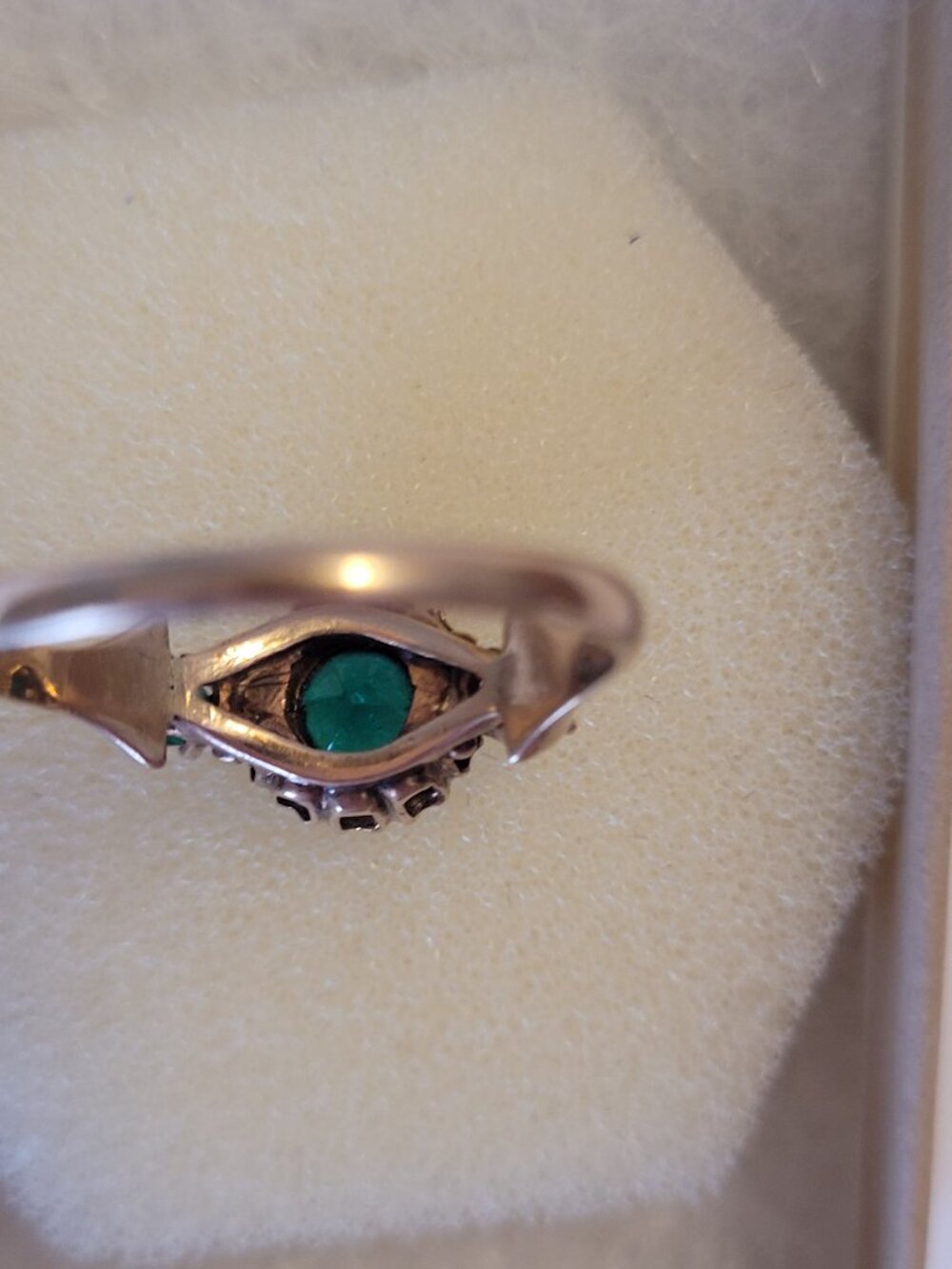 Antique Emerald Green Stones Pearls 10k Gold Victorian Ring May June Birthstones - Picture 16 of 16